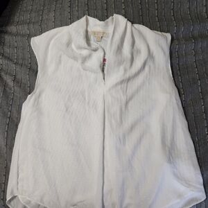 Michael Kors White Sleeveless Split-Neck Blouse